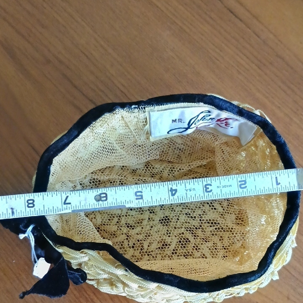 60's Women's Woven Straw Style Ribbon Pillbox Hat with Velvet Black Bow/Trim - Picture 6 of 6